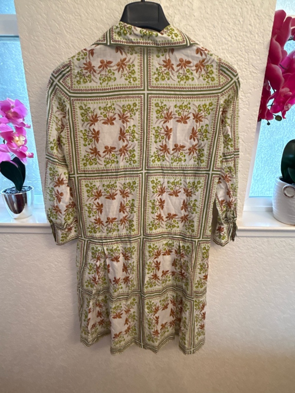 Vintage Flora Luxury Tile Shirtdress💯% Cotton Mother-of-Pearl Button Size: 8-10 - Picture 13 of 17